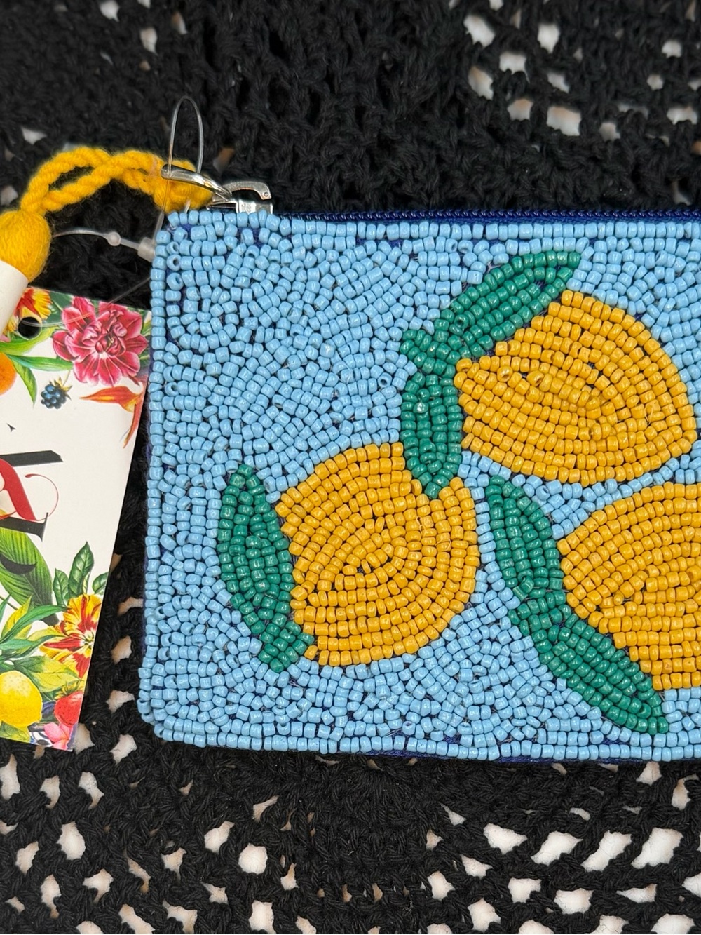 america & beyond blue beaded lemon  coin purse pouch